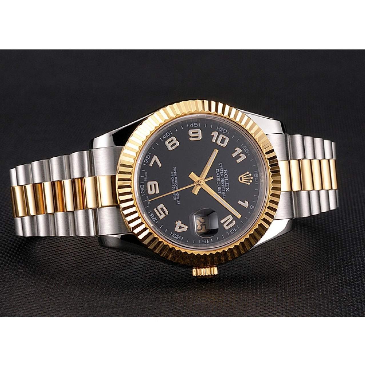 Aaa fake watches Black Bezel Tone Bracelet Datejust Gold Stainless Two Rolex Dial Swiss Case Steel 0602